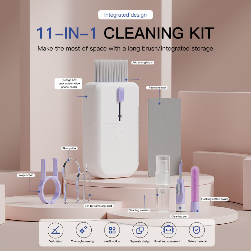 Portable 11 In 1 Multifunctional Cleaning Kit Computer Keyboard Cleaner Phone Screen Clean Tools Earphone Clean Brush With Storage Box - Image 7